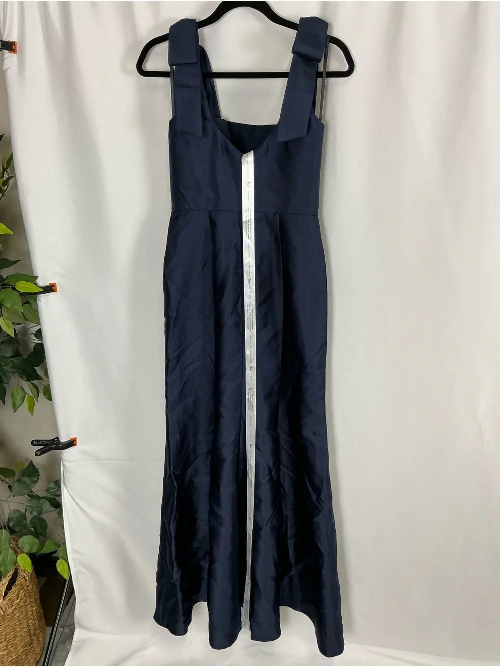 ALFRED SUNG Navy Satin Maxi Dress with Shoulder Bow Straps - Picture 5 of 7